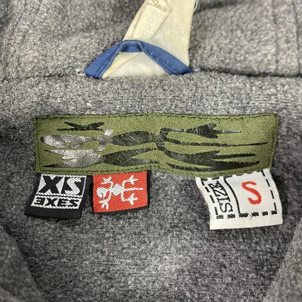 EXES Jacket Mens Small Blue Hooded Fleece Lined Ski Parka Outdoor Stripe Vintage